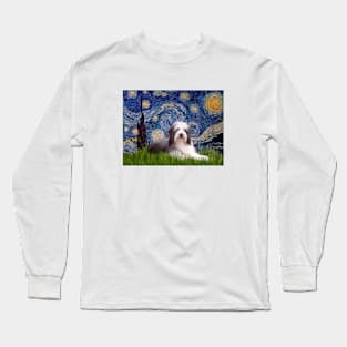 Bearded Collie in Adapted Starry Night Long Sleeve T-Shirt